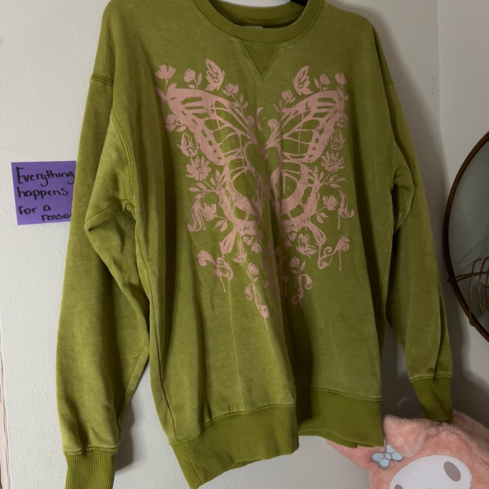 Green Butterfly Print Sweater